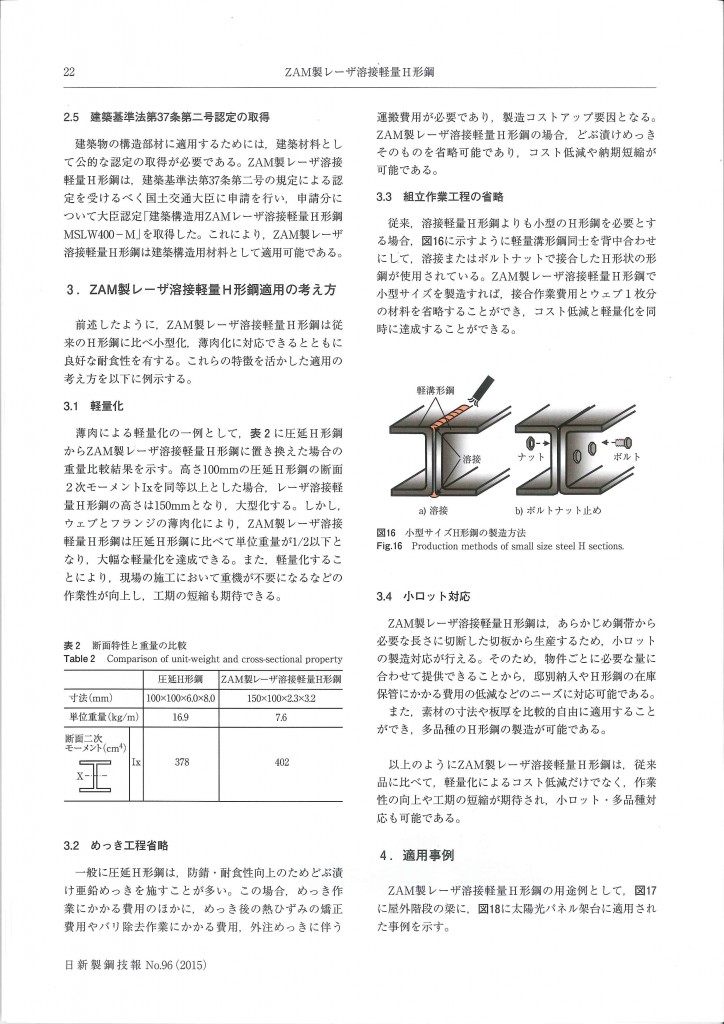 日新製鋼技報96(2015) ZAM製ﾚｰｻﾞ溶接軽量H形鋼_ページ_5